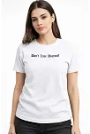 Kadın Wafıl Kumaş Tişört Regular Kalıp Bisiklet Yaka Baskılı Günlük Basic T-shirt - Beyaz