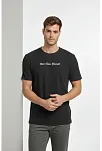 Erkek Wafıl Kumaş Tişört Regular Kalıp Bisiklet Yaka Baskılı Günlük Basic T-shirt - Siyah