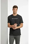 Erkek Wafıl Kumaş Tişört Regular Kalıp Bisiklet Yaka Baskılı Günlük Basic T-shirt - Siyah
