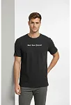 Erkek Wafıl Kumaş Tişört Regular Kalıp Bisiklet Yaka Baskılı Günlük Basic T-shirt - Siyah