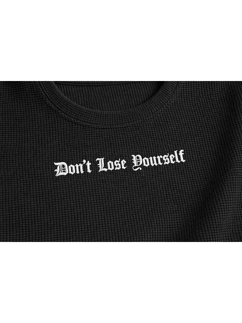 Erkek Wafıl Kumaş Tişört Regular Kalıp Bisiklet Yaka Baskılı Günlük Basic T-shirt - Siyah
