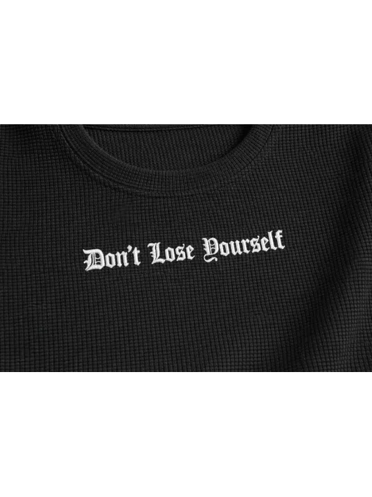 Erkek Wafıl Kumaş Tişört Regular Kalıp Bisiklet Yaka Baskılı Günlük Basic T-shirt - Siyah