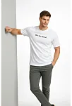 Erkek Wafıl Kumaş Tişört Regular Kalıp Bisiklet Yaka Baskılı Günlük Basic T-shirt - Beyaz