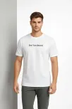 Erkek Wafıl Kumaş Tişört Regular Kalıp Bisiklet Yaka Baskılı Günlük Basic T-shirt - Beyaz
