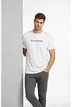 Erkek Wafıl Kumaş Tişört Regular Kalıp Bisiklet Yaka Baskılı Günlük Basic T-shirt - Beyaz