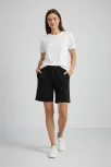 Kadın Dokuma Otoban Şort Beli Lastikli Bağcıklı, Cepli, Rahat Kesim Günlük Yazlık Şort - Siyah