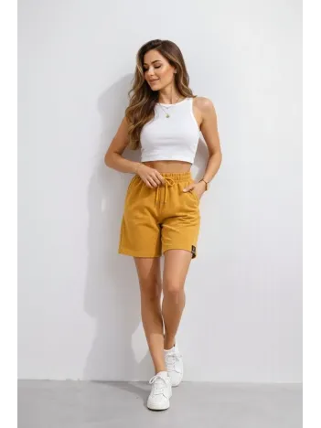 Kadın Dokuma Otoban Şort Beli Lastikli Bağcıklı, Cepli, Rahat Kesim Günlük Yazlık Şort - Hardal Kadın Dokuma Otoban Şort Beli Lastikli Bağcıklı, Cepli, Rahat Kesim Günlük Yazlık Şort - Hardal