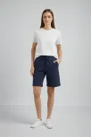 Kadın Dokuma Otoban Şort Beli Lastikli Bağcıklı, Cepli, Rahat Kesim Günlük Yazlık Şort - Lacivert