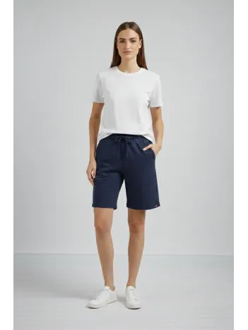 Kadın Dokuma Otoban Şort Beli Lastikli Bağcıklı, Cepli, Rahat Kesim Günlük Yazlık Şort - Lacivert