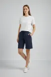 Kadın Dokuma Otoban Şort Beli Lastikli Bağcıklı, Cepli, Rahat Kesim Günlük Yazlık Şort - Lacivert