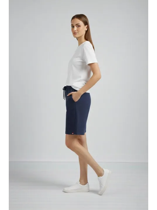 Kadın Dokuma Otoban Şort Beli Lastikli Bağcıklı, Cepli, Rahat Kesim Günlük Yazlık Şort - Lacivert