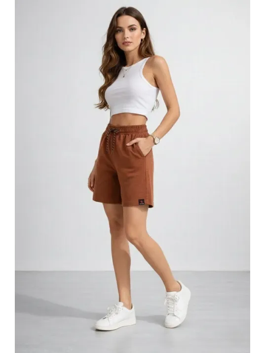 Kadın Dokuma Otoban Şort Beli Lastikli Bağcıklı, Cepli, Rahat Kesim Günlük Yazlık Şort - Kahverengi Kadın Dokuma Otoban Şort Beli Lastikli Bağcıklı, Cepli, Rahat Kesim Günlük Yazlık Şort - Kahverengi