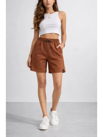Kadın Dokuma Otoban Şort Beli Lastikli Bağcıklı, Cepli, Rahat Kesim Günlük Yazlık Şort - Kahverengi Kadın Dokuma Otoban Şort Beli Lastikli Bağcıklı, Cepli, Rahat Kesim Günlük Yazlık Şort - Kahverengi