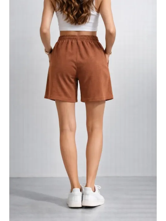 Kadın Dokuma Otoban Şort Beli Lastikli Bağcıklı, Cepli, Rahat Kesim Günlük Yazlık Şort - Kahverengi Kadın Dokuma Otoban Şort Beli Lastikli Bağcıklı, Cepli, Rahat Kesim Günlük Yazlık Şort - Kahverengi