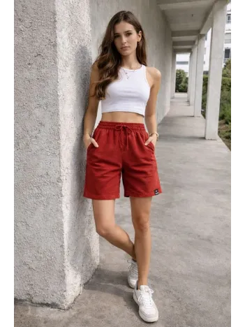 Kadın Dokuma Otoban Şort Beli Lastikli Bağcıklı, Cepli, Rahat Kesim Günlük Yazlık Şort - Turuncu Kadın Dokuma Otoban Şort Beli Lastikli Bağcıklı, Cepli, Rahat Kesim Günlük Yazlık Şort - Turuncu