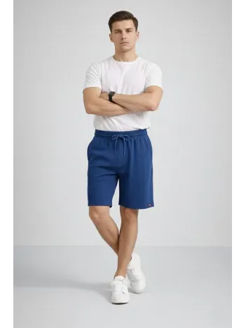 Erkek Otoban Dokuma Şort Beli Lastikli Bağcıklı, Cepli, Rahat Kesim Günlük Yazlık Şort - İndigo