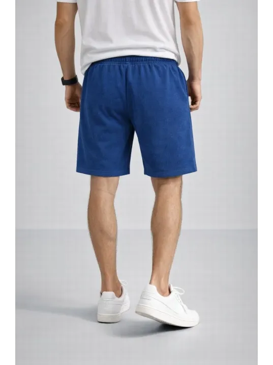 Erkek Otoban Dokuma Şort Beli Lastikli Bağcıklı, Cepli, Rahat Kesim Günlük Yazlık Şort - İndigo