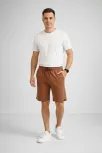 Erkek Otoban Dokuma Şort Beli Lastikli Bağcıklı, Cepli, Rahat Kesim Günlük Yazlık Şort - Kahverengi Erkek Otoban Dokuma Şort Beli Lastikli Bağcıklı, Cepli, Rahat Kesim Günlük Yazlık Şort - Kahverengi