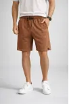 Erkek Otoban Dokuma Şort Beli Lastikli Bağcıklı, Cepli, Rahat Kesim Günlük Yazlık Şort - Kahverengi Erkek Otoban Dokuma Şort Beli Lastikli Bağcıklı, Cepli, Rahat Kesim Günlük Yazlık Şort - Kahverengi