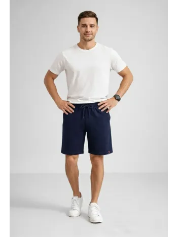 Erkek Otoban Dokuma Şort Beli Lastikli Bağcıklı, Cepli, Rahat Kesim Günlük Yazlık Şort - Lacivert