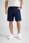 Erkek Otoban Dokuma Şort Beli Lastikli Bağcıklı, Cepli, Rahat Kesim Günlük Yazlık Şort - Lacivert