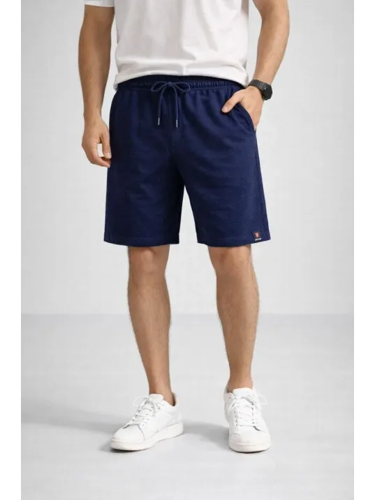 Erkek Otoban Dokuma Şort Beli Lastikli Bağcıklı, Cepli, Rahat Kesim Günlük Yazlık Şort - Lacivert