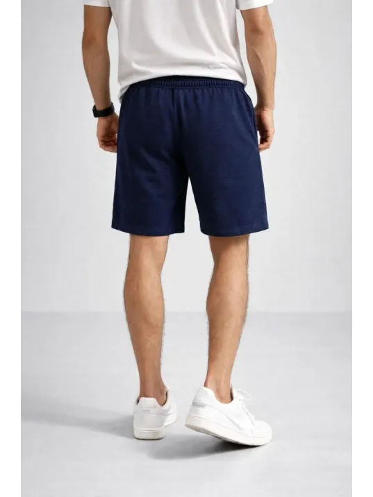 Erkek Otoban Dokuma Şort Beli Lastikli Bağcıklı, Cepli, Rahat Kesim Günlük Yazlık Şort - Lacivert