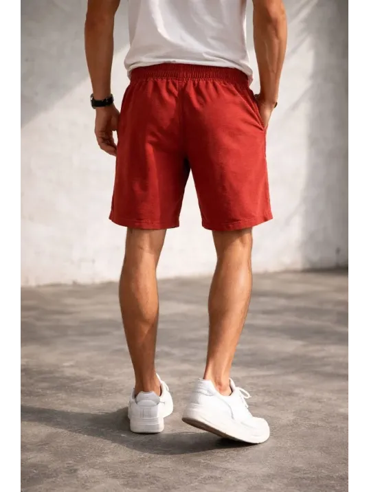 Erkek Otoban Dokuma Şort Beli Lastikli Bağcıklı, Cepli, Rahat Kesim Günlük Yazlık Şort - Turuncu