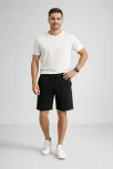 Erkek Otoban Dokuma Şort Beli Lastikli Bağcıklı, Cepli, Rahat Kesim Günlük Yazlık Şort - Siyah