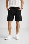 Erkek Otoban Dokuma Şort Beli Lastikli Bağcıklı, Cepli, Rahat Kesim Günlük Yazlık Şort - Siyah