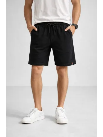 Erkek Otoban Dokuma Şort Beli Lastikli Bağcıklı, Cepli, Rahat Kesim Günlük Yazlık Şort - Siyah