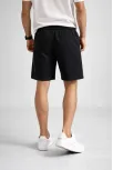 Erkek Otoban Dokuma Şort Beli Lastikli Bağcıklı, Cepli, Rahat Kesim Günlük Yazlık Şort - Siyah