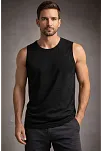 Erkek Flamlı Kumaş Kolsuz Atlet Günlük Fitness Spor T-shirt - Siyah
