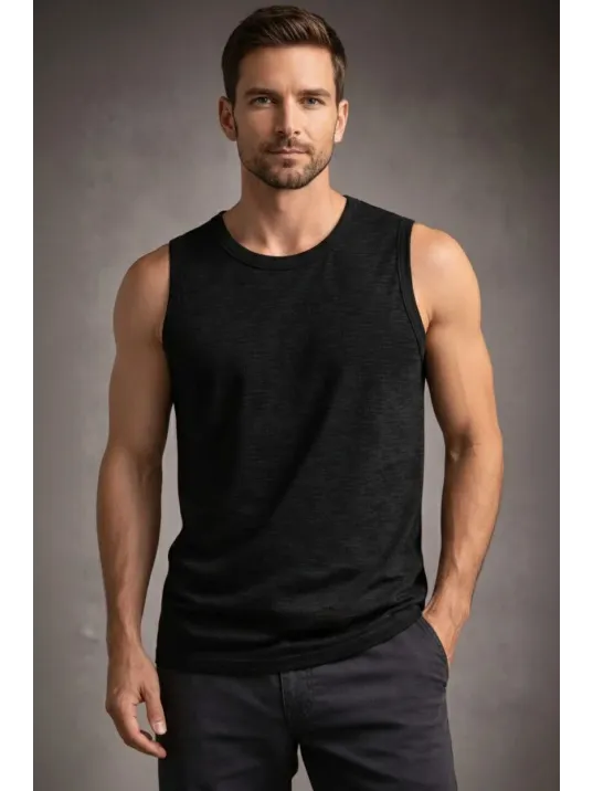 Erkek Flamlı Kumaş Sıfır Kolsuz Atlet Basic Spor Üst, Günlük Ve Fitness Kullanımına Uygun - Siyah Erkek Flamlı Kumaş Sıfır Kolsuz Atlet Basic Spor Üst, Günlük Ve Fitness Kullanımına Uygun - Siyah