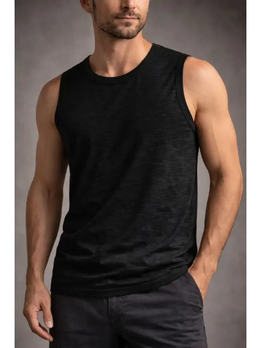 Erkek Flamlı Kumaş Sıfır Kolsuz Atlet Basic Spor Üst, Günlük Ve Fitness Kullanımına Uygun - Siyah Erkek Flamlı Kumaş Sıfır Kolsuz Atlet Basic Spor Üst, Günlük Ve Fitness Kullanımına Uygun - Siyah