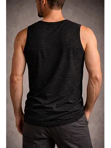 Erkek Flamlı Kumaş Kolsuz Atlet Günlük Fitness Spor T-shirt - Siyah