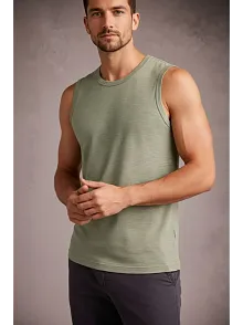 Erkek Flamlı Kumaş Kolsuz Atlet Günlük Fitness Spor T-shirt - Mint Yeşili