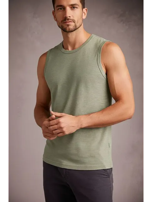 Erkek Flamlı Kumaş Kolsuz Atlet Günlük Fitness Spor T-shirt - Mint Yeşili