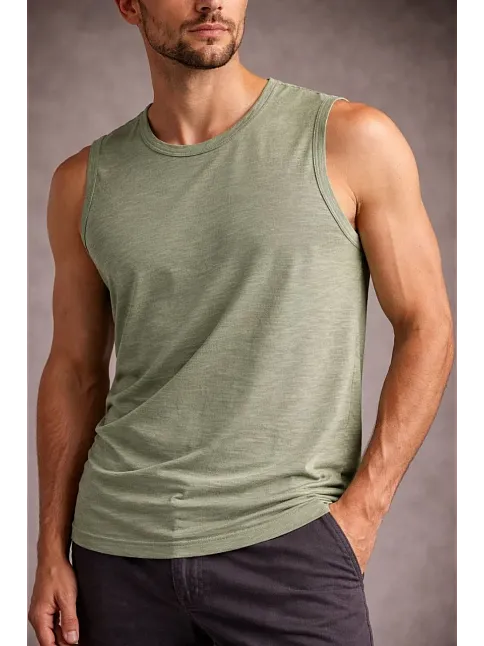 Erkek Flamlı Kumaş Kolsuz Atlet Günlük Fitness Spor T-shirt - Mint Yeşili