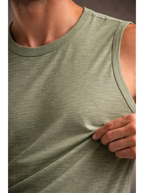Erkek Flamlı Kumaş Kolsuz Atlet Günlük Fitness Spor T-shirt - Mint Yeşili