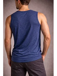 Erkek Flamlı Kumaş Kolsuz Atlet Günlük Fitness Spor T-shirt - İndigo