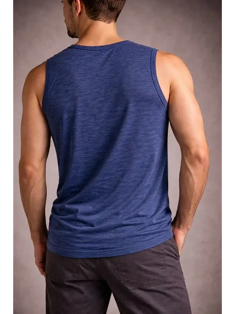 Erkek Flamlı Kumaş Kolsuz Atlet Günlük Fitness Spor T-shirt - İndigo