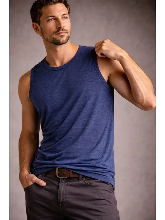 Erkek Flamlı Kumaş Sıfır Kolsuz Atlet Basic Spor Üst, Günlük Ve Fitness Kullanımına Uygun - İndigo Erkek Flamlı Kumaş Sıfır Kolsuz Atlet Basic Spor Üst, Günlük Ve Fitness Kullanımına Uygun - İndigo