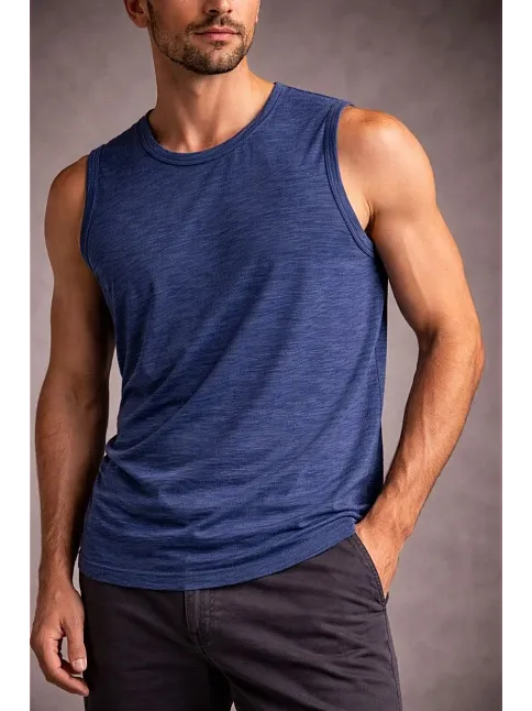 Erkek Flamlı Kumaş Kolsuz Atlet Günlük Fitness Spor T-shirt - İndigo