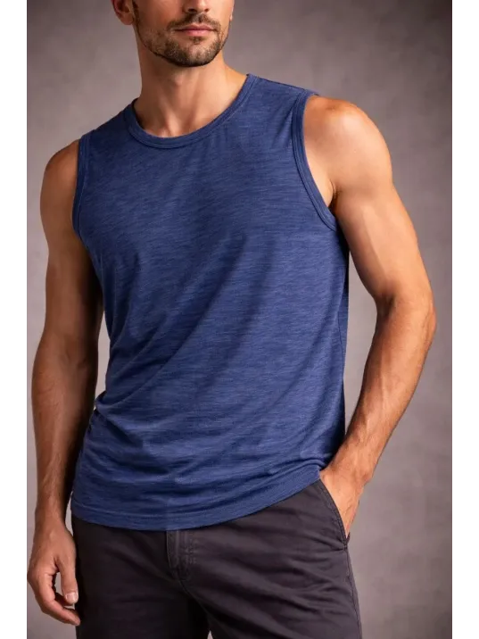 Erkek Flamlı Kumaş Sıfır Kolsuz Atlet Basic Spor Üst, Günlük Ve Fitness Kullanımına Uygun - İndigo Erkek Flamlı Kumaş Sıfır Kolsuz Atlet Basic Spor Üst, Günlük Ve Fitness Kullanımına Uygun - İndigo