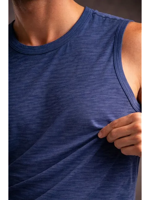 Erkek Flamlı Kumaş Kolsuz Atlet Günlük Fitness Spor T-shirt - İndigo