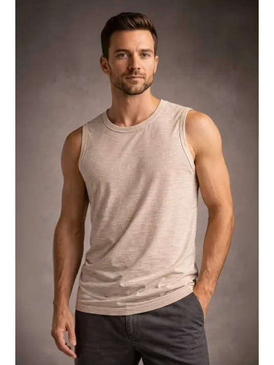 Erkek Flamlı Kumaş Sıfır Kolsuz Atlet Basic Spor Üst, Günlük Ve Fitness Kullanımına Uygun - Taş Erkek Flamlı Kumaş Sıfır Kolsuz Atlet Basic Spor Üst, Günlük Ve Fitness Kullanımına Uygun - Taş