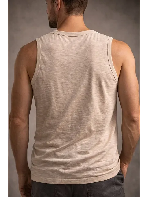 Erkek Flamlı Kumaş Kolsuz Atlet Günlük Fitness Spor T-shirt - Taş