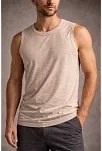 Erkek Flamlı Kumaş Kolsuz Atlet Günlük Fitness Spor T-shirt - Taş