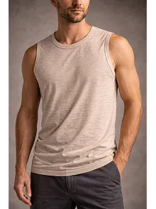 Erkek Flamlı Kumaş Kolsuz Atlet Günlük Fitness Spor T-shirt - Taş